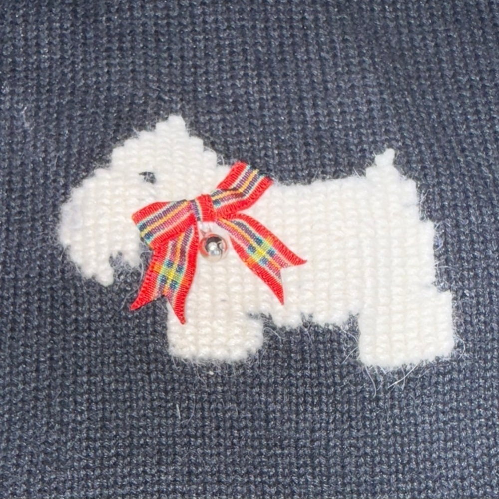 TALBOTS SWEATER CARDIGAN BLACK WHITE DOG WESTIE SCOTTISH TERRIER SIZE SP PETITE - Picture 12 of 15